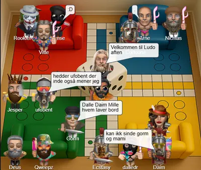 Intens ludo-kamp med terningkast mellem avatarer i Skyskraber – dansk chat med minispil og turneringer du ikke finder på Netstationen