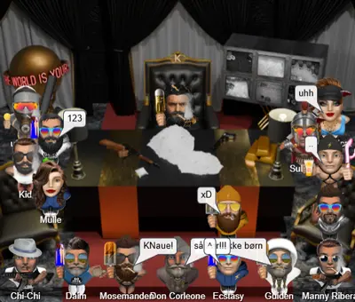 Over 15 brugere samlet og chatter i Skyskrabers kontor – aktivt dansk chatrum med unikke avatarer og et levende fællesskab